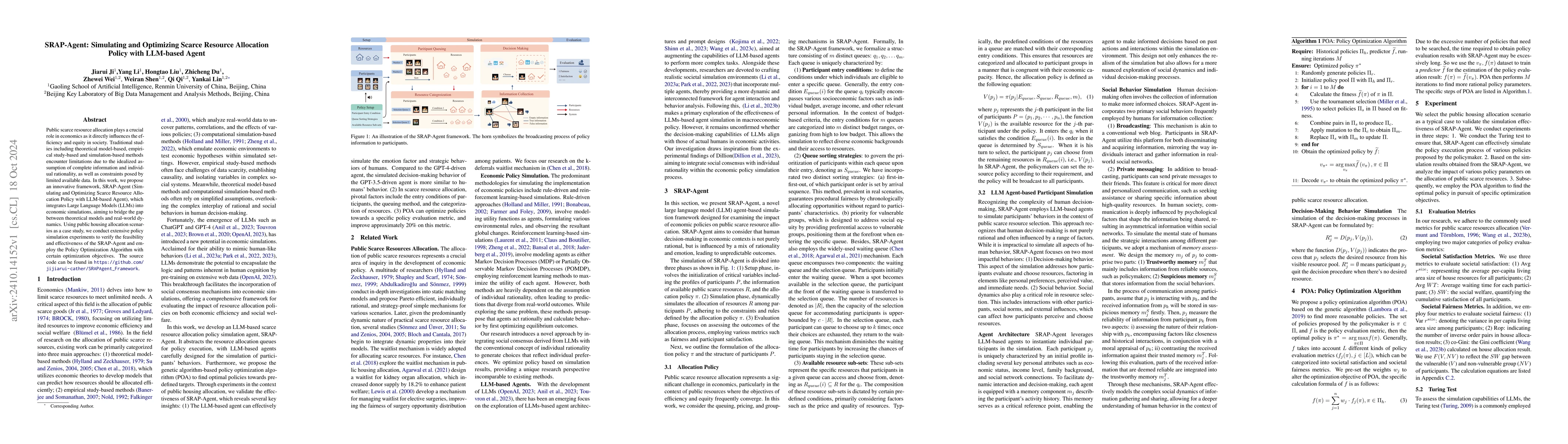 Thumbnail for SRAP-Agent: Simulating and Optimizing Scarce Resource Allocation Policy
  with LLM-based Agent