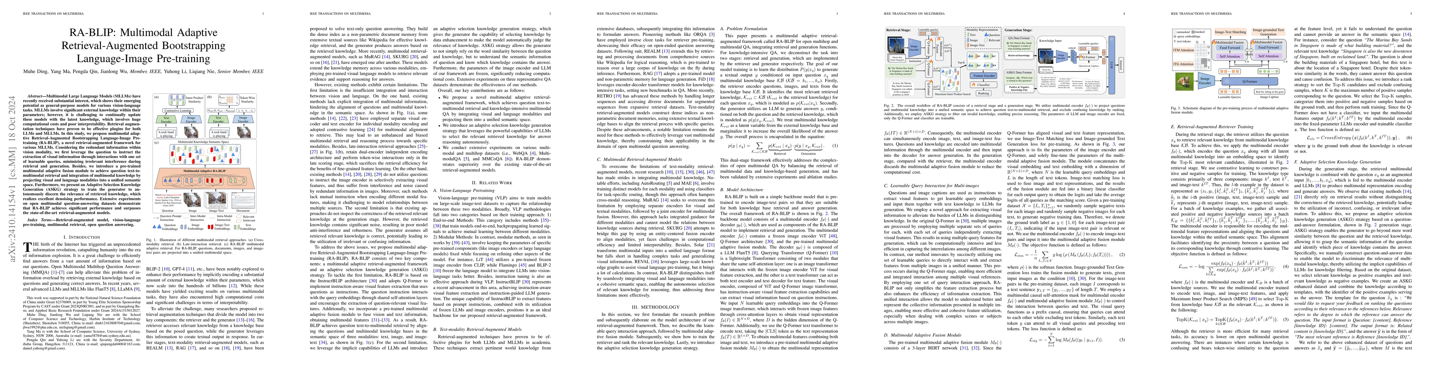 Thumbnail for RA-BLIP: Multimodal Adaptive Retrieval-Augmented Bootstrapping
  Language-Image Pre-training