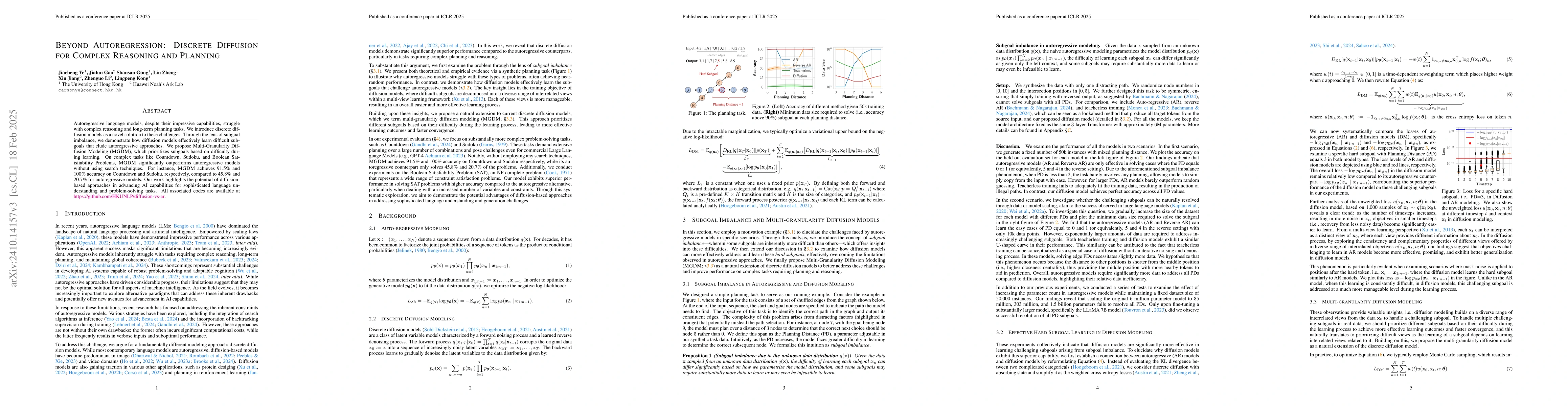 Thumbnail for Beyond Autoregression: Discrete Diffusion for Complex Reasoning and
  Planning