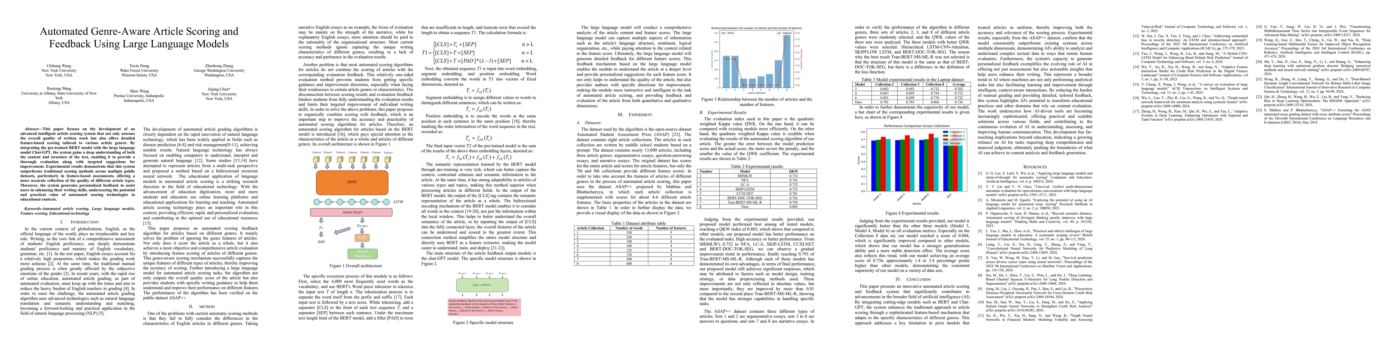 Thumbnail for Automated Genre-Aware Article Scoring and Feedback Using Large Language
  Models
