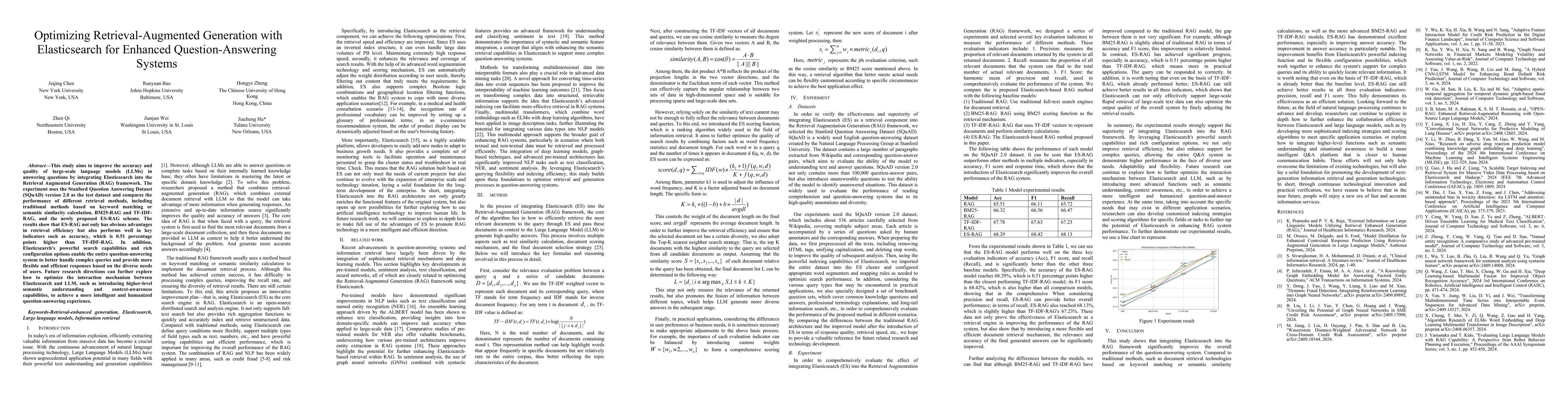 Thumbnail for Optimizing Retrieval-Augmented Generation with Elasticsearch for
  Enhanced Question-Answering Systems