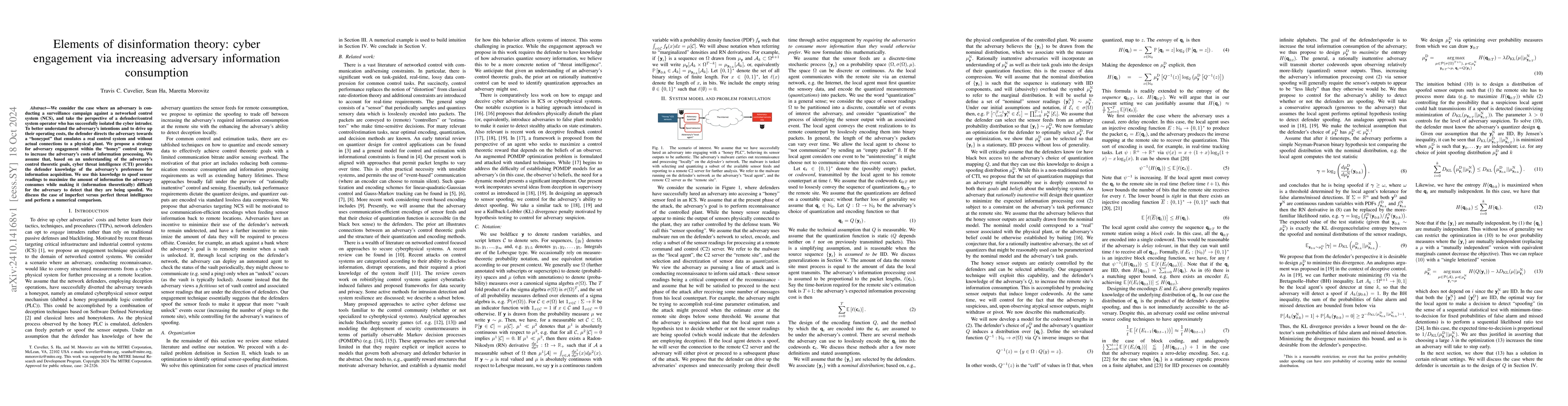 Thumbnail for Elements of disinformation theory: cyber engagement via increasing
  adversary information consumption