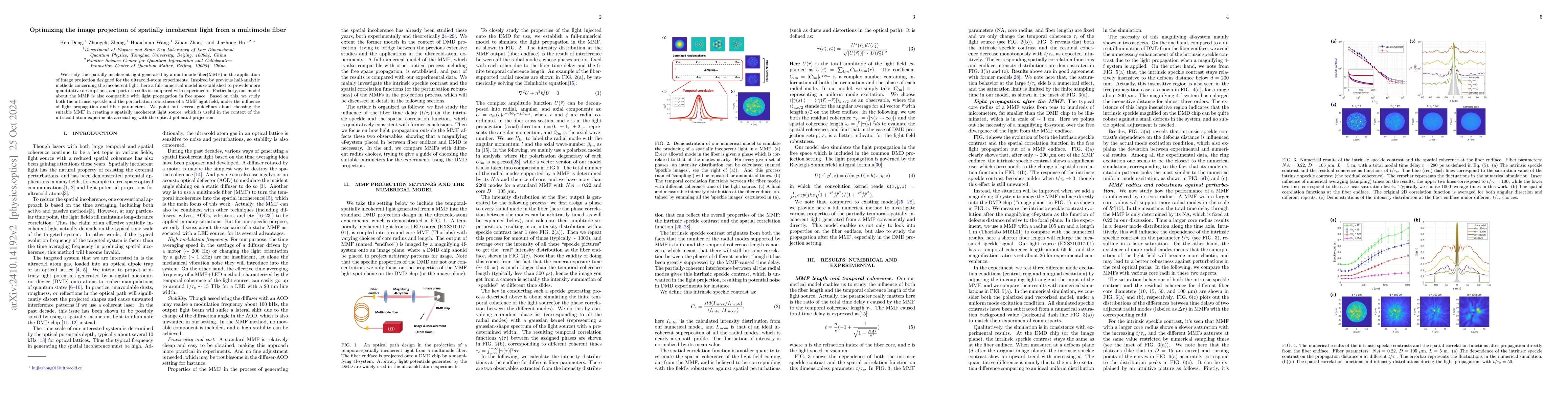 Thumbnail for Optimizing the image projection of spatially incoherent light from a
  multimode fiber