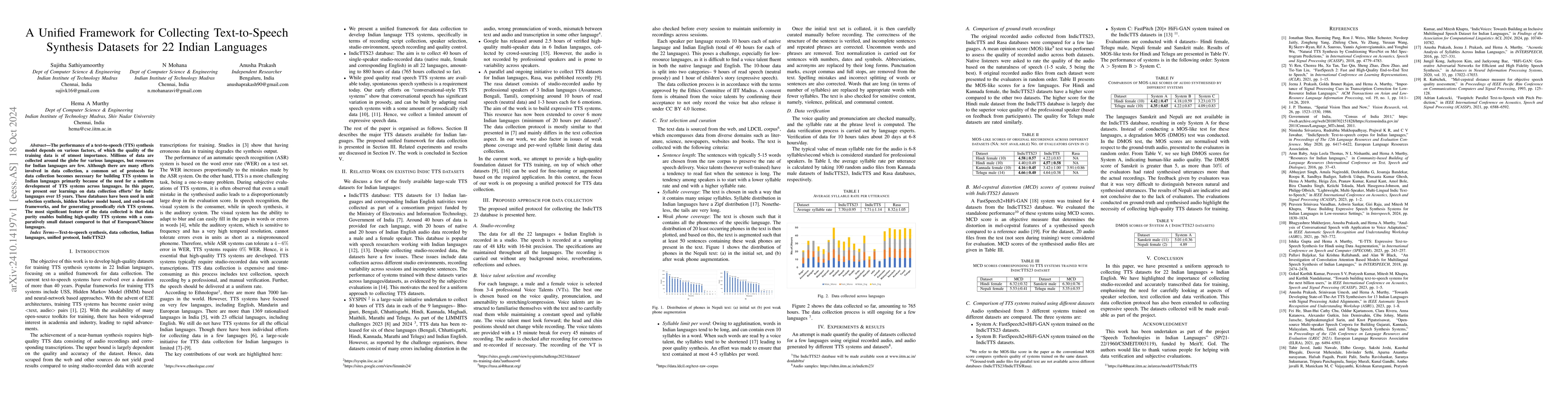 Thumbnail for A Unified Framework for Collecting Text-to-Speech Synthesis Datasets for
  22 Indian Languages