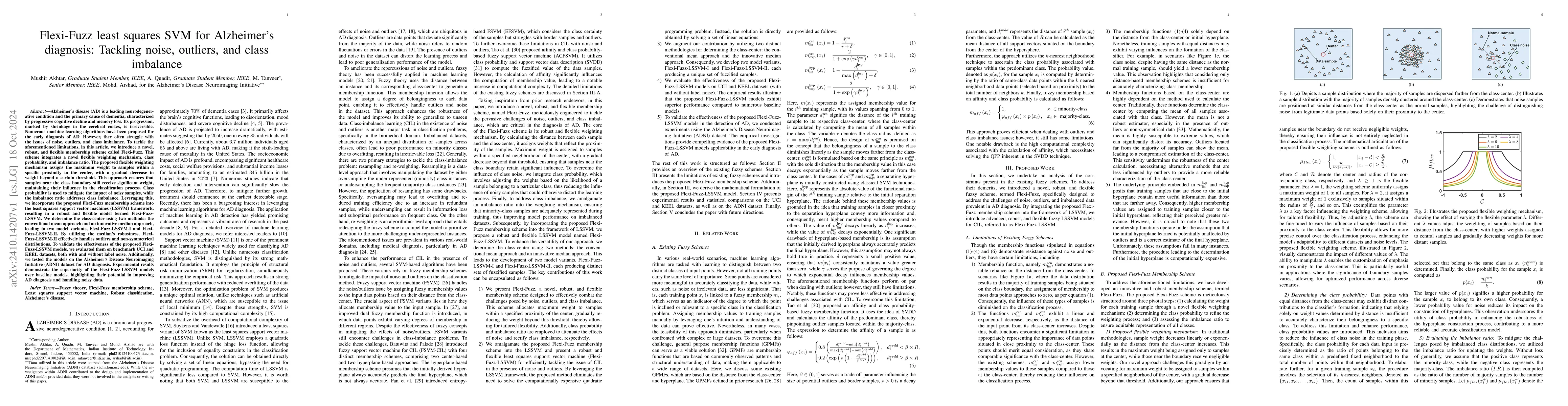 Thumbnail for Flexi-Fuzz least squares SVM for Alzheimer's diagnosis: Tackling noise,
  outliers, and class imbalance