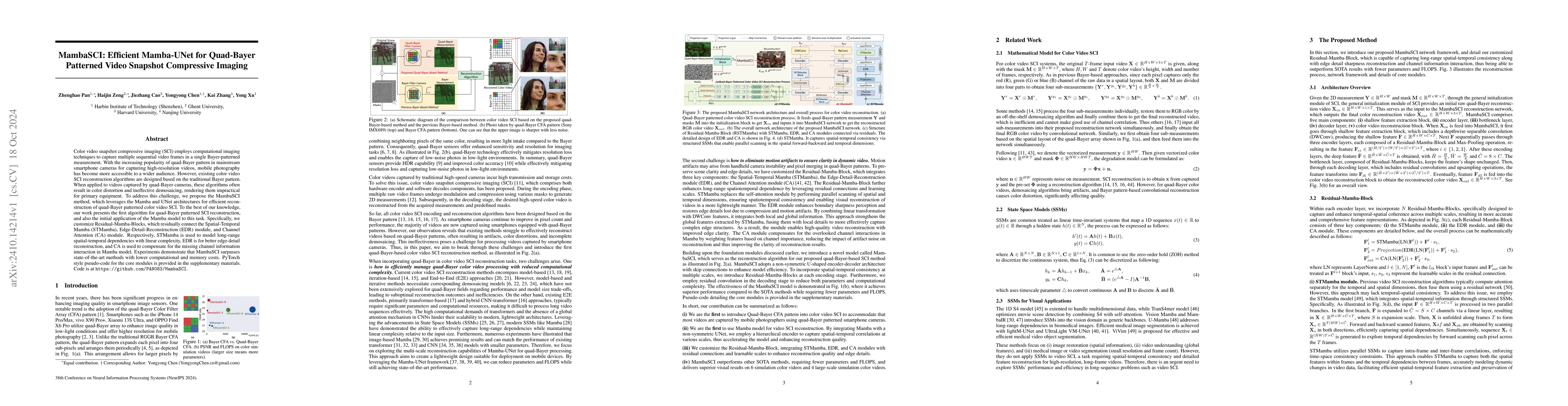 Thumbnail for MambaSCI: Efficient Mamba-UNet for Quad-Bayer Patterned Video Snapshot
  Compressive Imaging