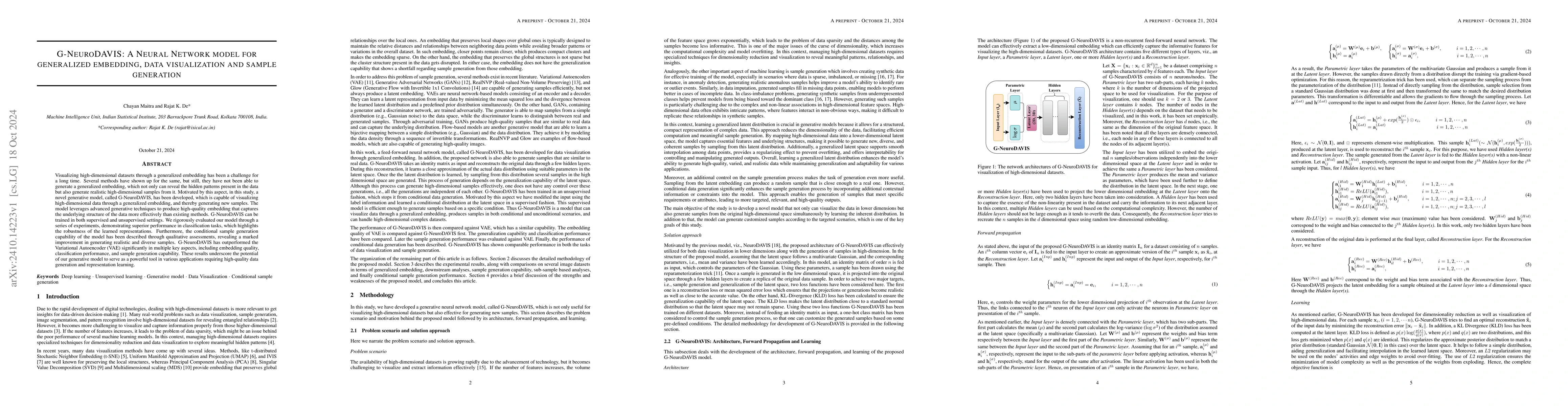 Thumbnail for G-NeuroDAVIS: A Neural Network model for generalized embedding, data
  visualization and sample generation