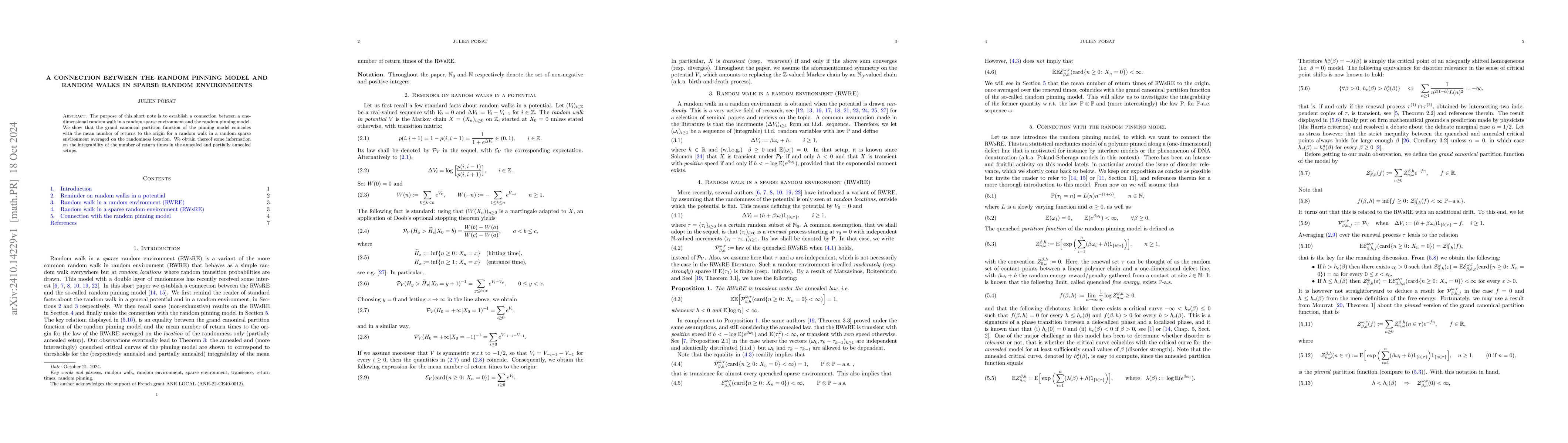 Thumbnail for A connection between the random pinning model and random walks in sparse
  random environments