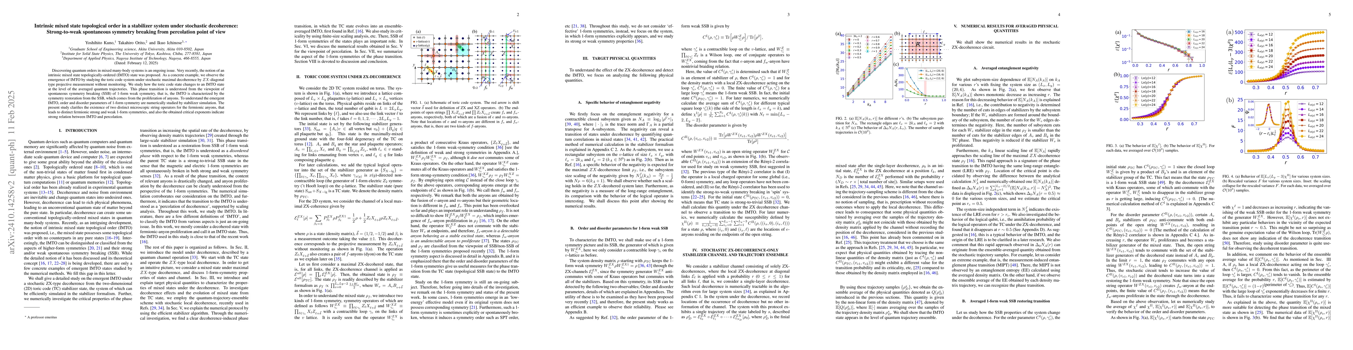 Thumbnail for Intrinsic mixed state topological order in a stabilizer system under
  stochastic decoherence