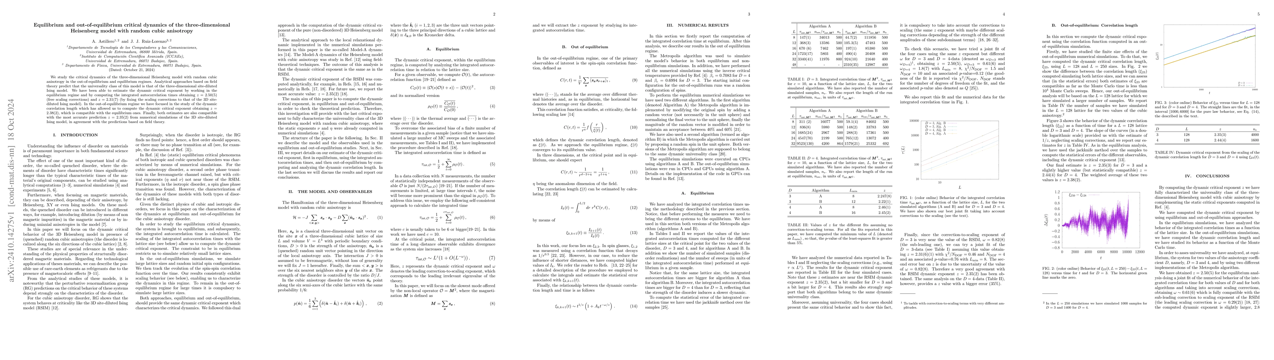 Thumbnail for Equilibrium and out-of-equilibrium critical dynamics of the
  three-dimensional Heisenberg model with random cubic anisotropy
