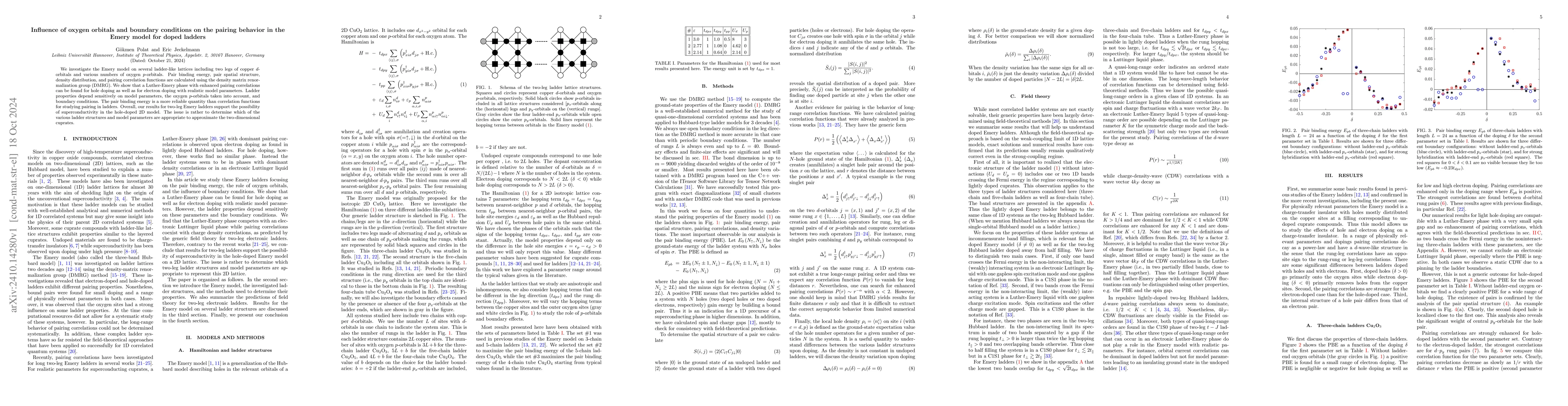 Thumbnail for Influence of oxygen orbitals and boundary conditions on the pairing
  behavior in the Emery model for doped ladders