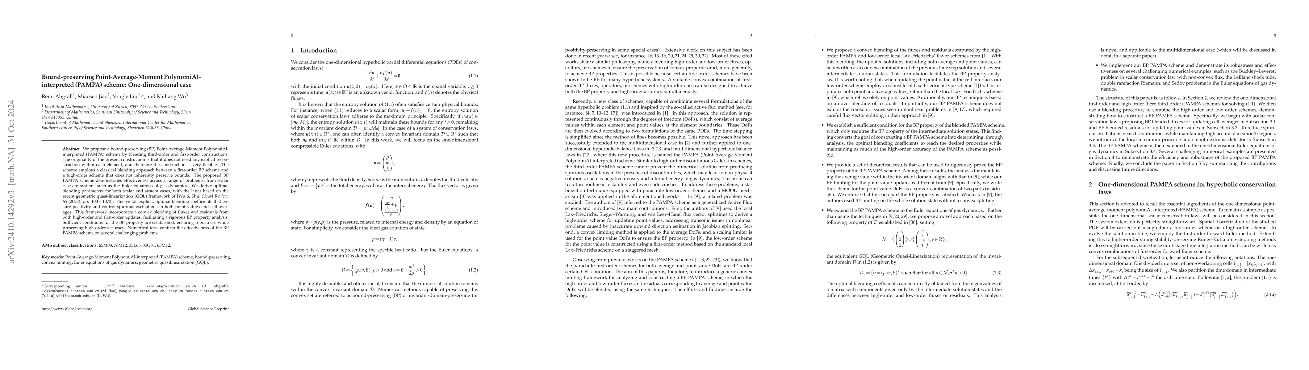 Thumbnail for Bound preserving Point-Average-Moment PolynomiAl-interpreted (PAMPA)
  scheme: one-dimensional case