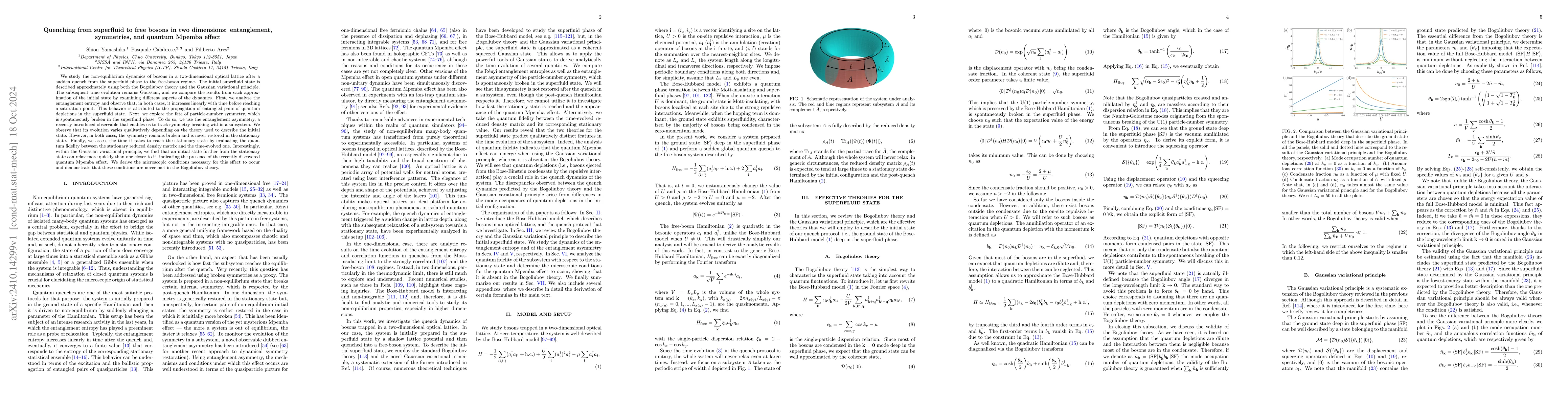 Thumbnail for Quenching from superfluid to free bosons in two dimensions:
  entanglement, symmetries, and quantum Mpemba effect
