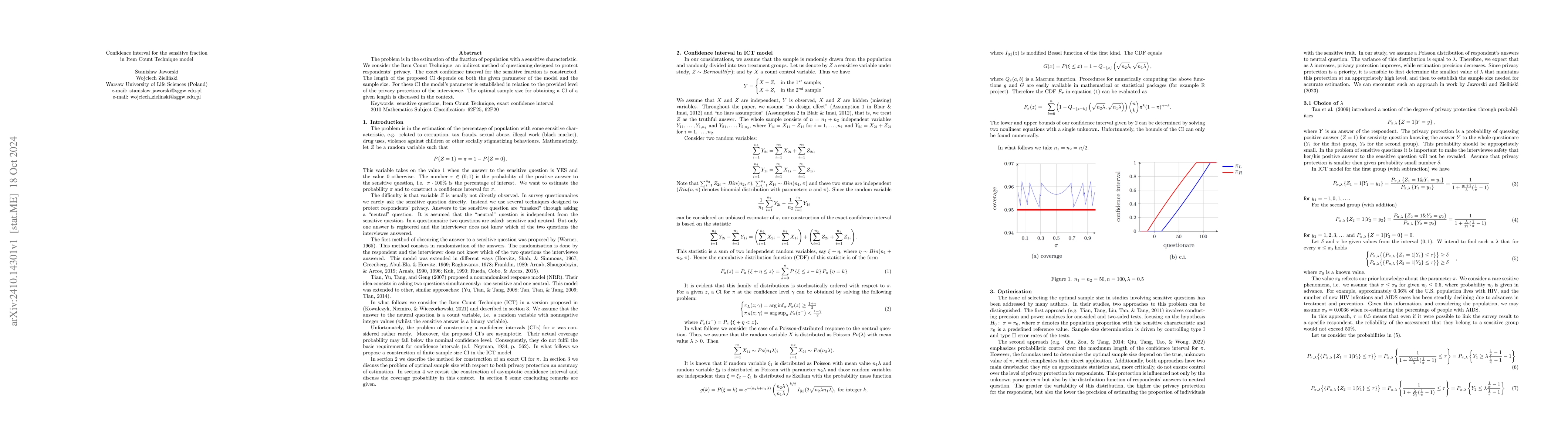Thumbnail for Confidence interval for the sensitive fraction in Item Count Technique
  model