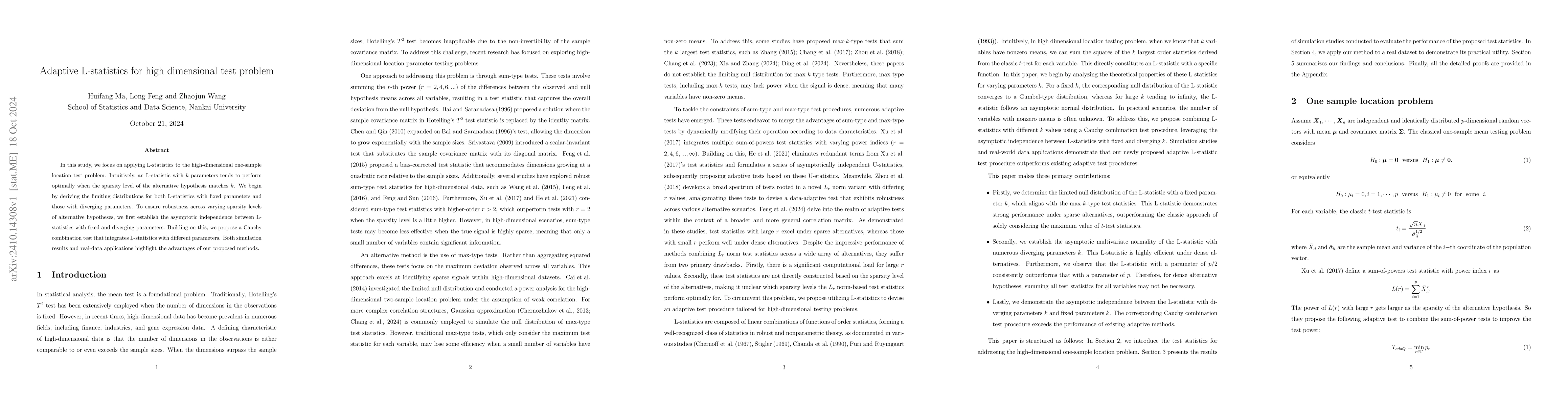 Thumbnail for Adaptive L-statistics for high dimensional test problem