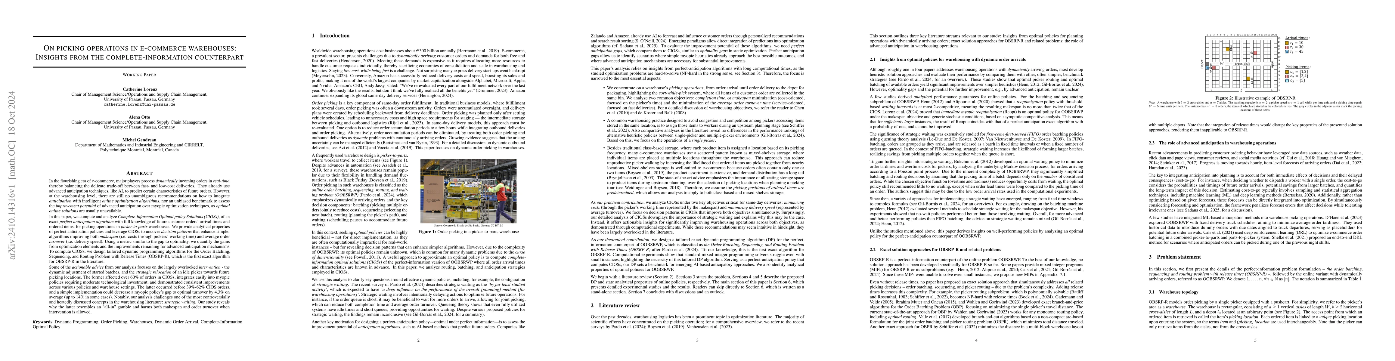 Thumbnail for On picking operations in e-commerce warehouses: Insights from the
  complete-information counterpart