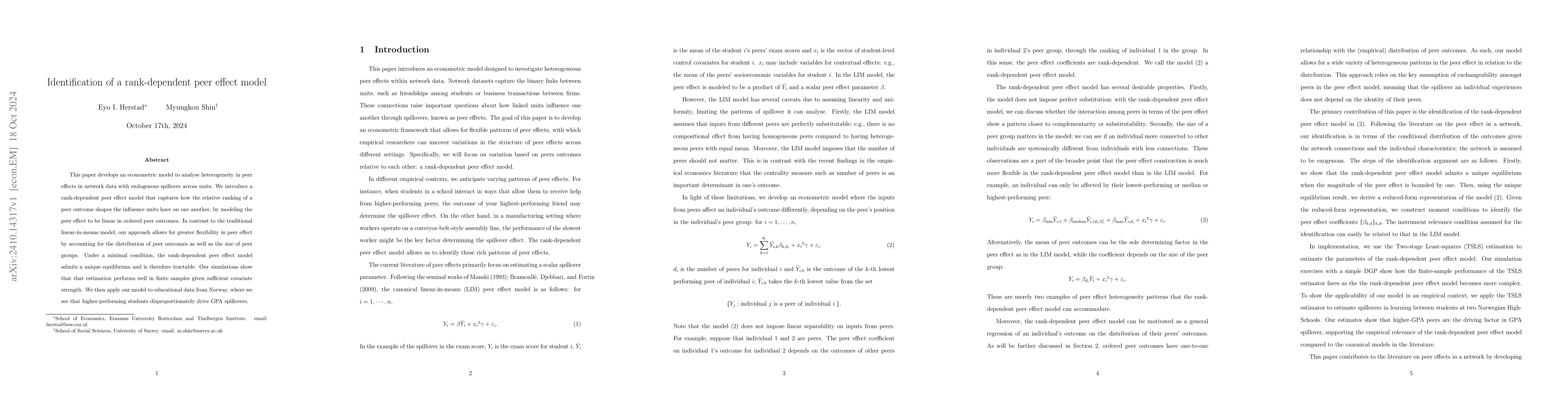 Thumbnail for Identification of a Rank-dependent Peer Effect Model