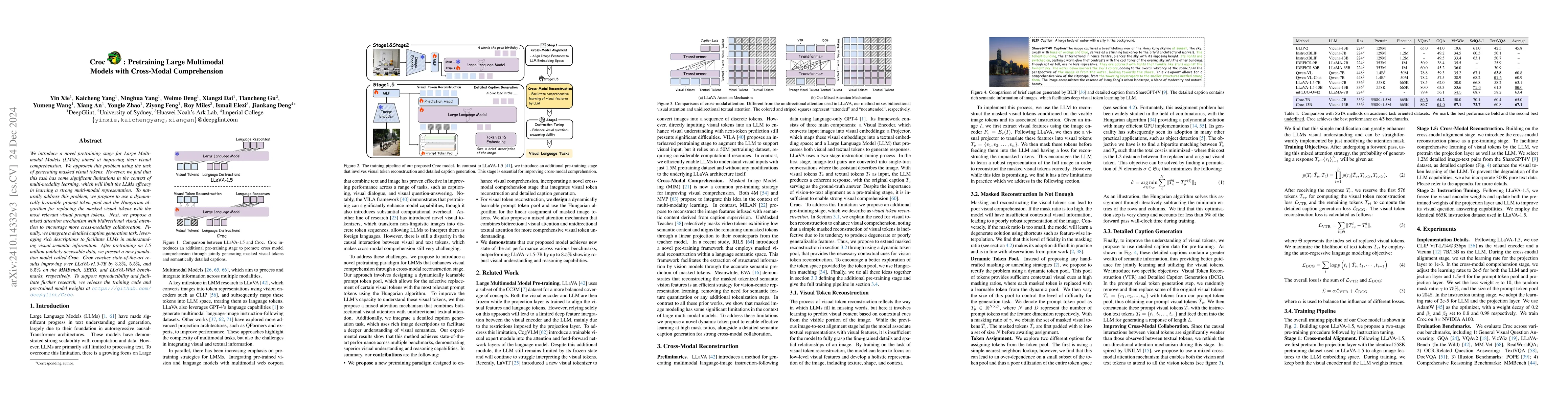 Thumbnail for Croc: Pretraining Large Multimodal Models with Cross-Modal Comprehension