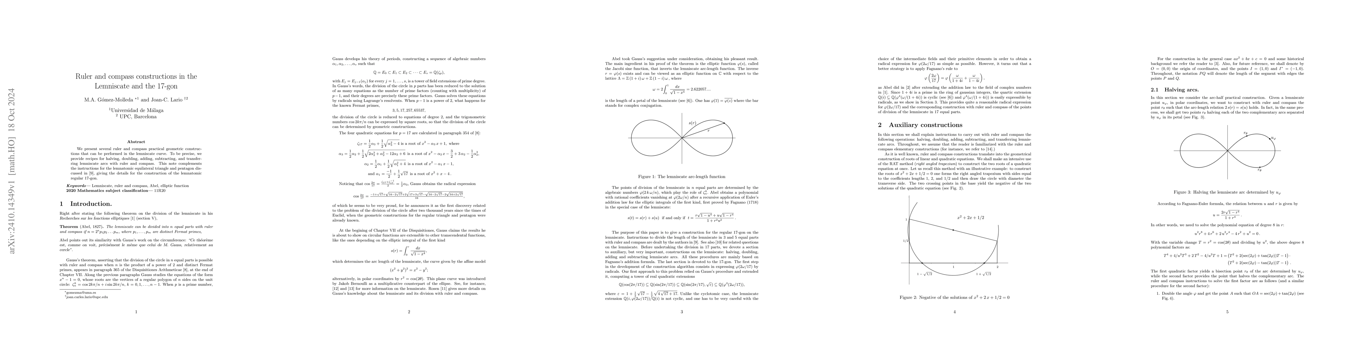 Thumbnail for Ruler and compass constructions in the Lemniscate and the 17-gon
