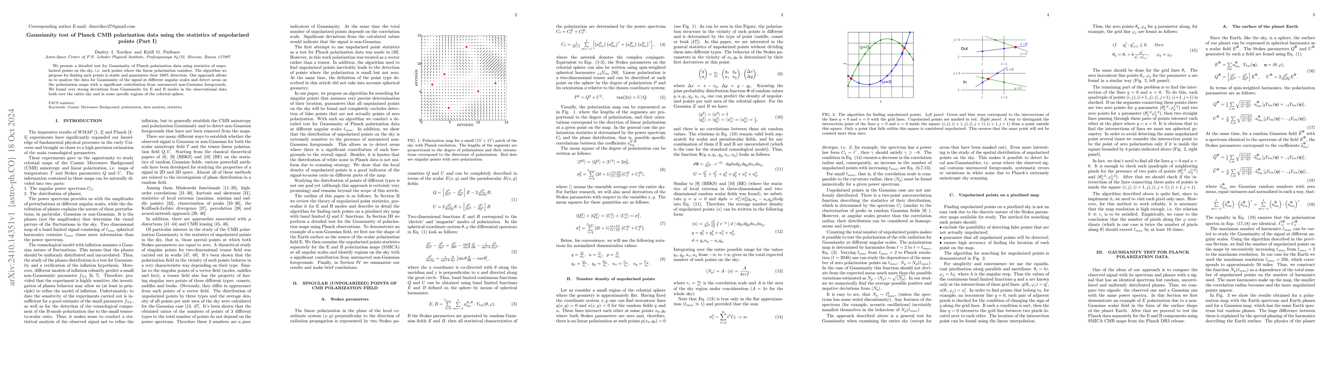 Thumbnail for Gaussianity test of Planck CMB polarization data using the statistics of
  unpolarized points (Part I)