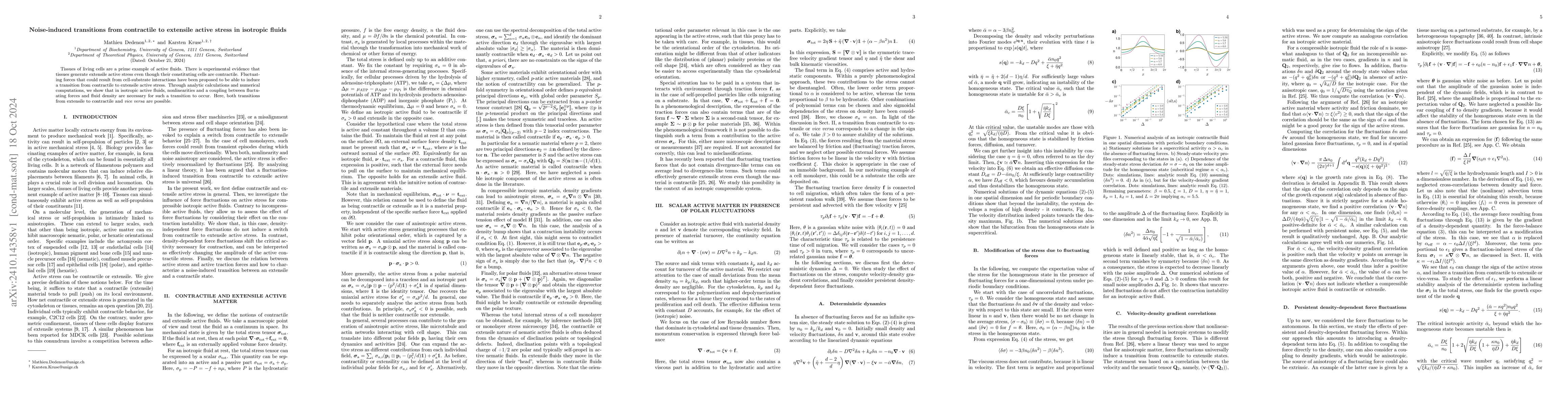 Thumbnail for Noise-induced transitions from contractile to extensile active stress in
  isotropic fluids