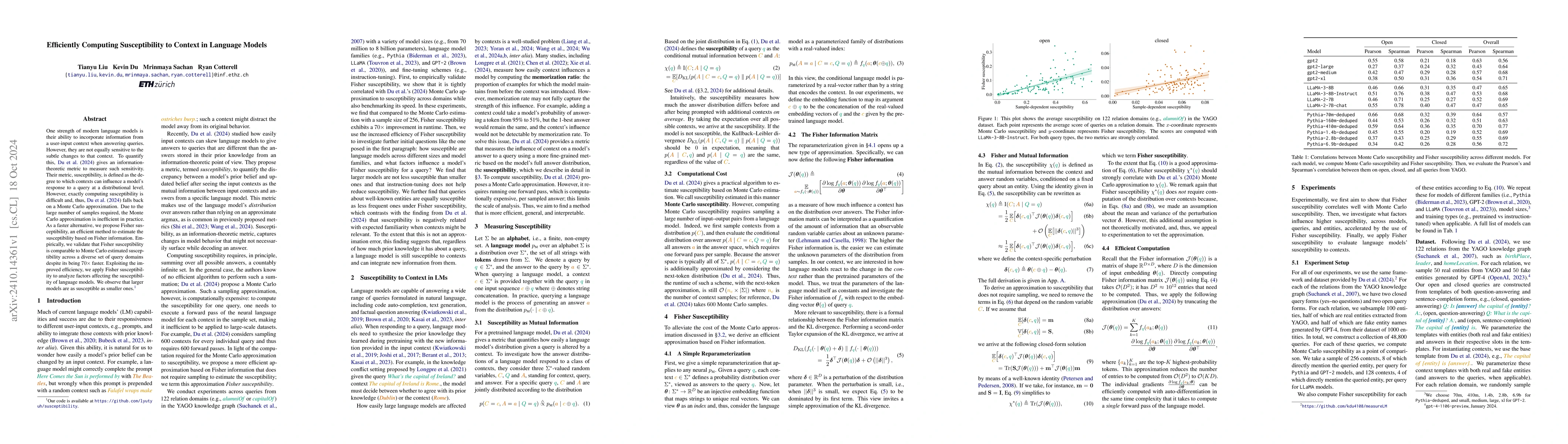 Thumbnail for Efficiently Computing Susceptibility to Context in Language Models