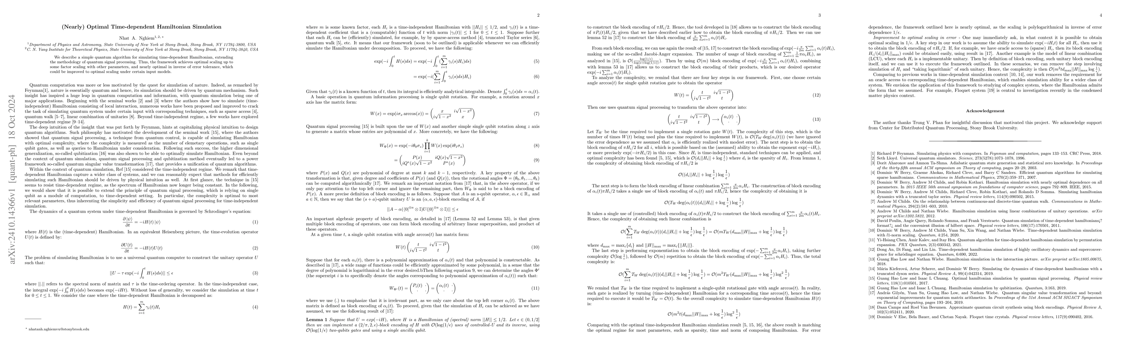 Thumbnail for (Nearly) Optimal Time-dependent Hamiltonian Simulation