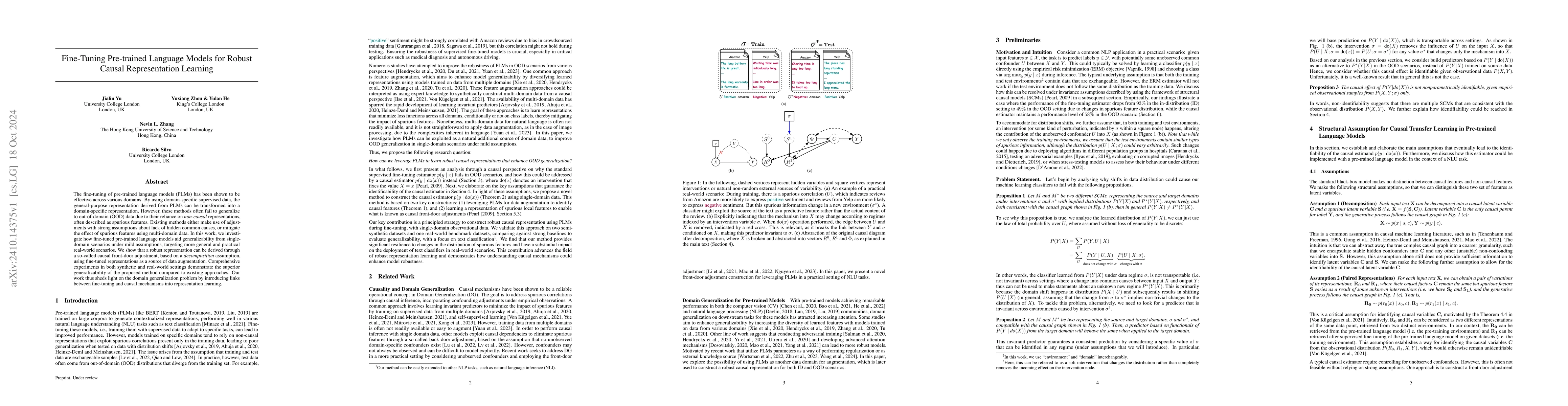 Thumbnail for Fine-Tuning Pre-trained Language Models for Robust Causal Representation
  Learning