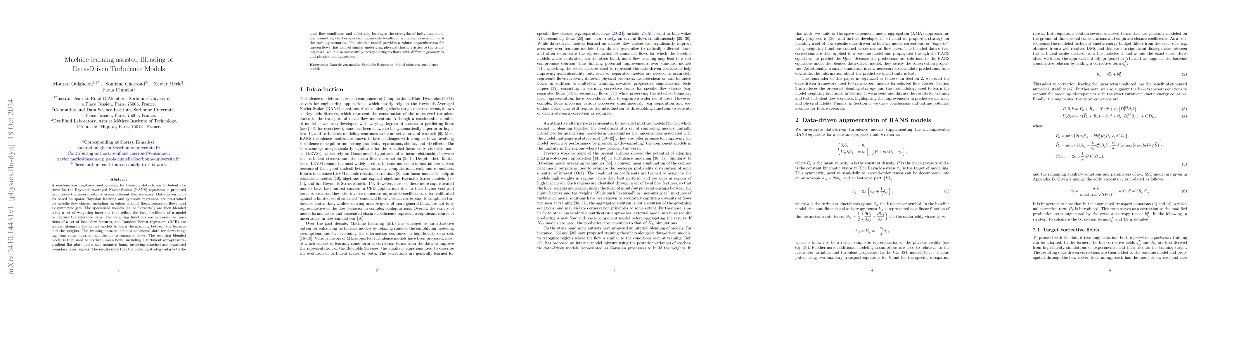 Thumbnail for Machine-learning-assisted Blending of Data-Driven Turbulence Models