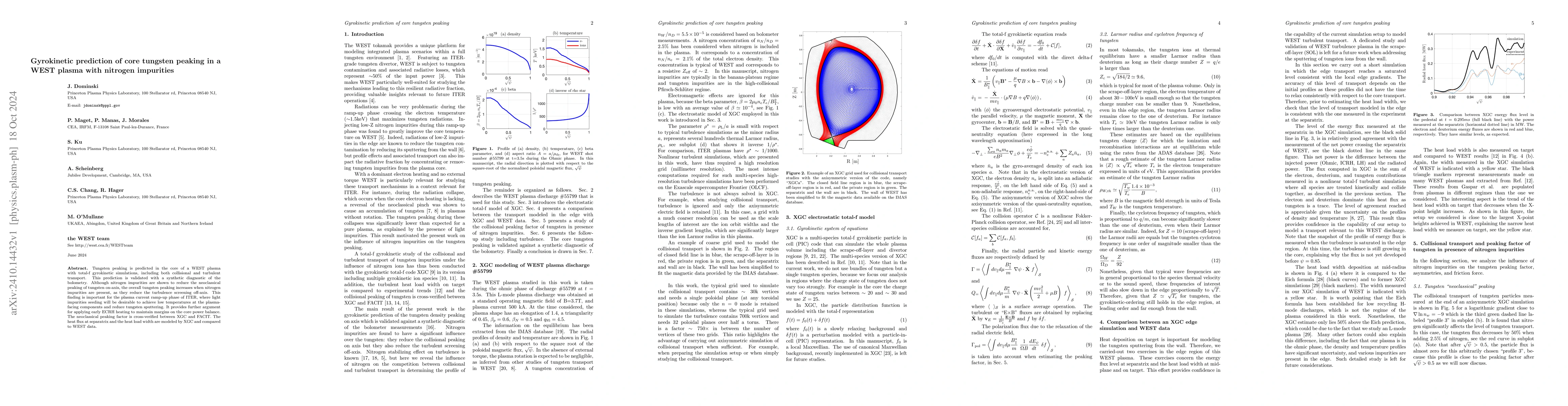 Thumbnail for Gyrokinetic prediction of core tungsten peaking in a WEST plasma with
  nitrogen impurities