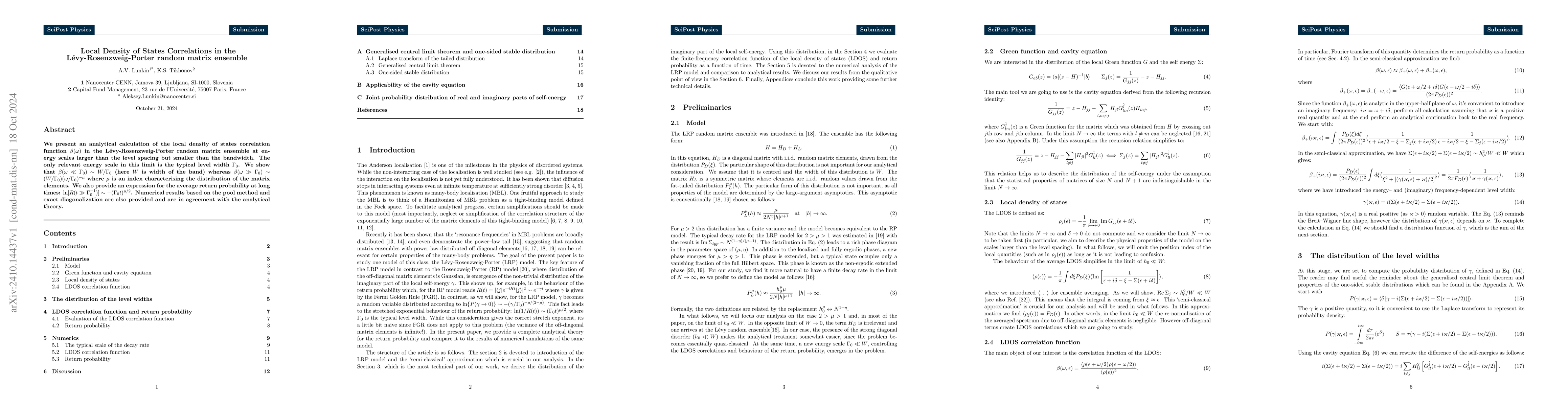 Thumbnail for Local Density of States Correlations in the Lévy-Rosenzweig-Porter
  random matrix ensemble