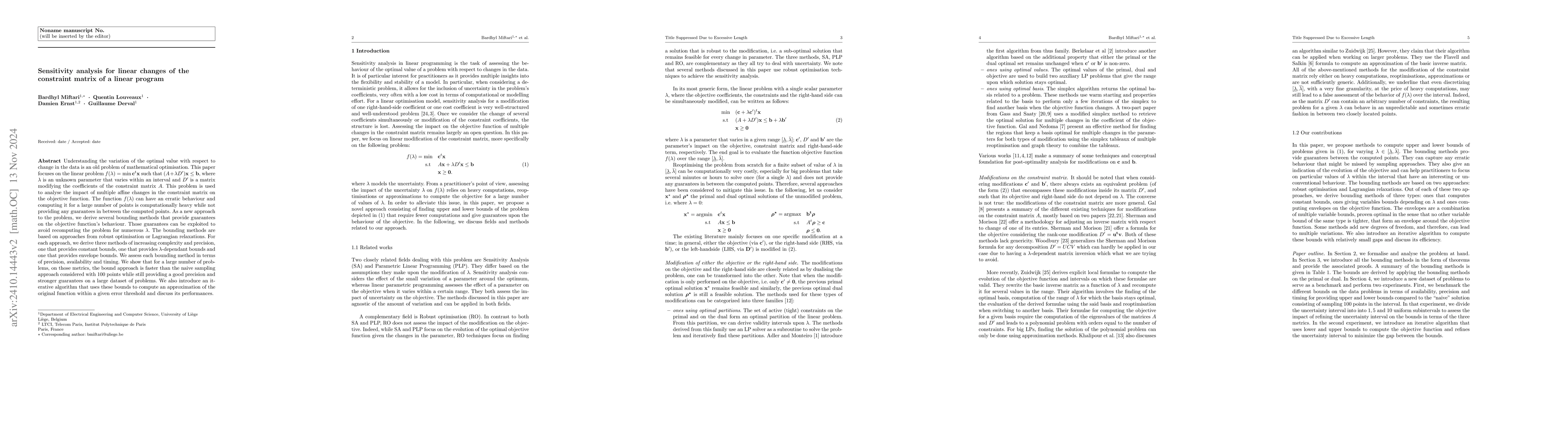 Thumbnail for Sensitivity analysis for linear changes of the constraint matrix of a
  linear program