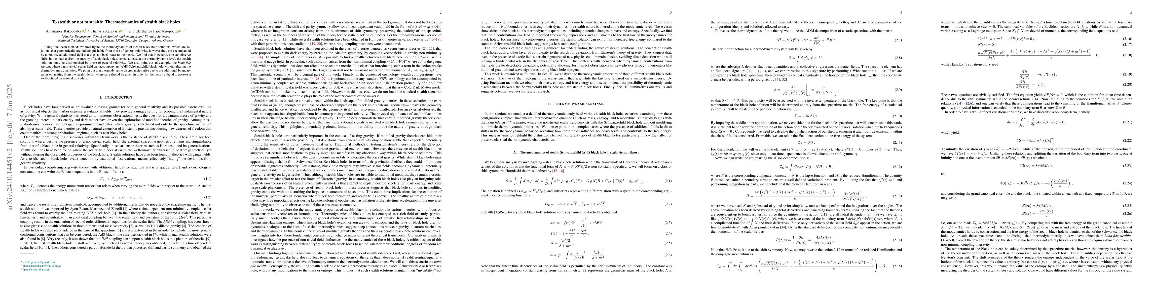 Thumbnail for To stealth or not to stealth: Thermodynamics of stealth black holes