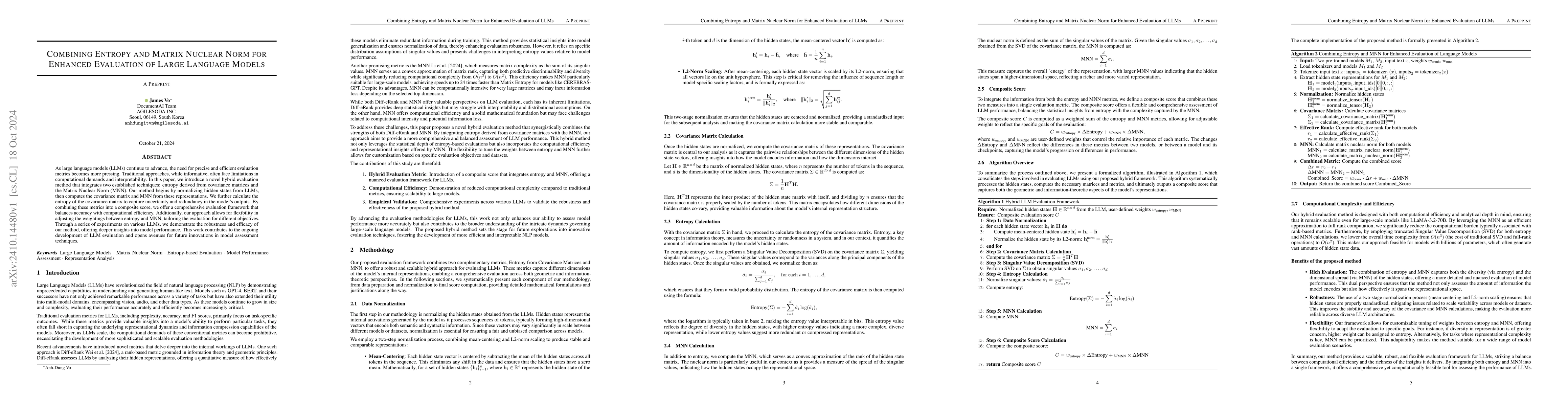 Thumbnail for Combining Entropy and Matrix Nuclear Norm for Enhanced Evaluation of
  Language Models