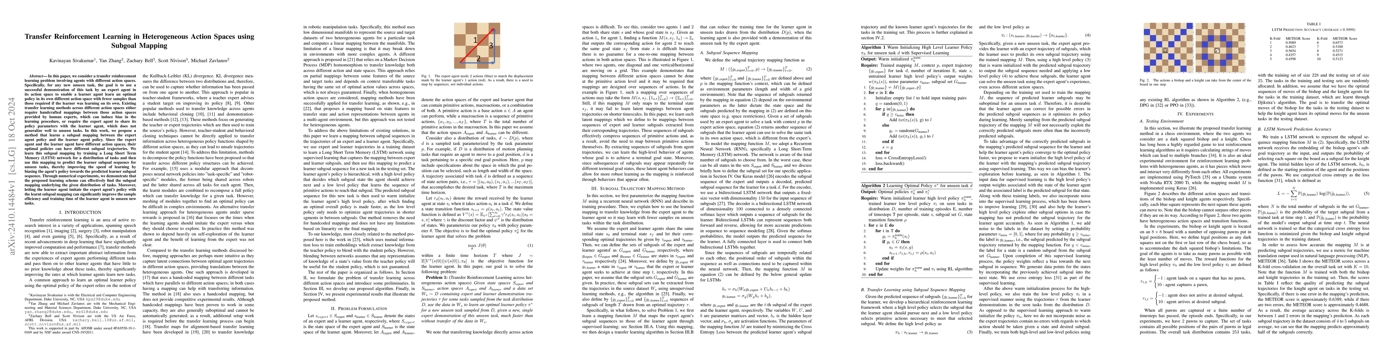Thumbnail for Transfer Reinforcement Learning in Heterogeneous Action Spaces using
  Subgoal Mapping