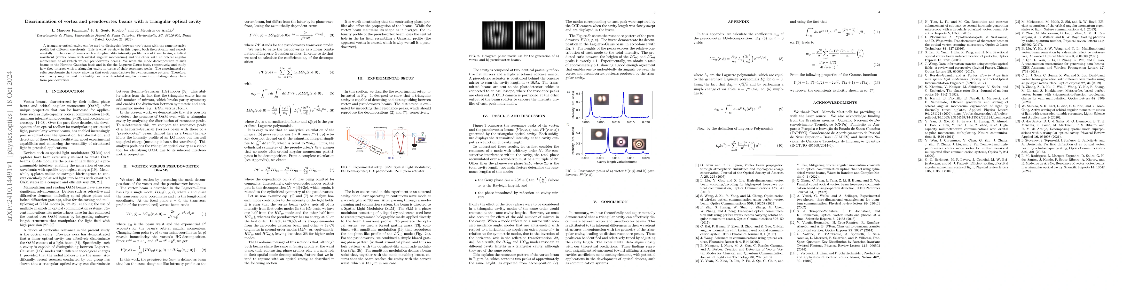 Thumbnail for Discrimination of vortex and pseudovortex beams with a triangular
  optical cavity