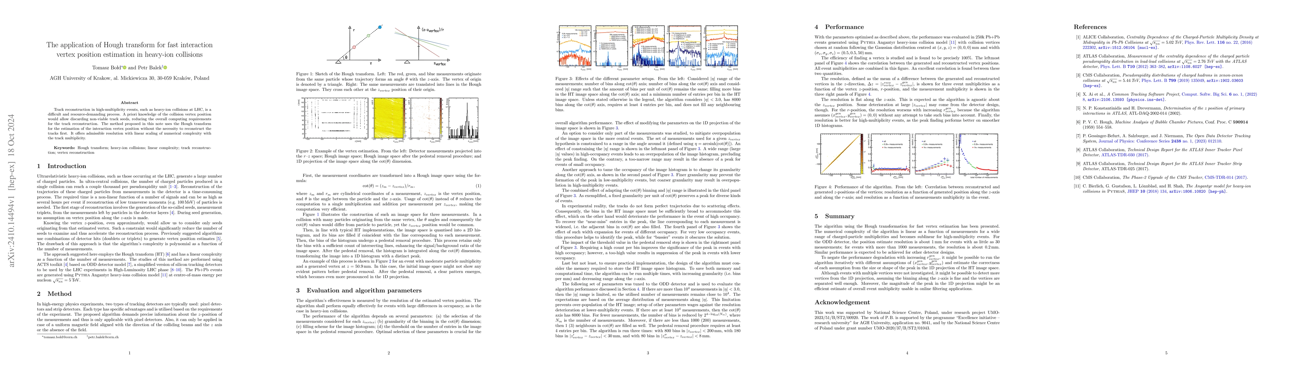 Thumbnail for The application of Hough transform for fast interaction vertex position
  estimation in heavy-ion collisions