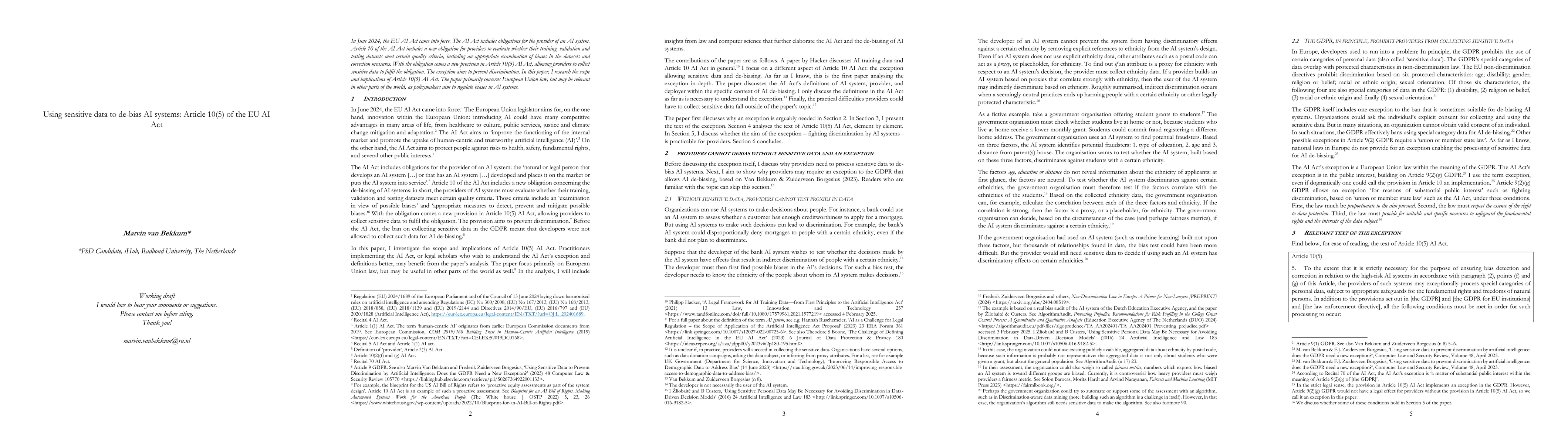 Thumbnail for Using sensitive data to debias AI systems: Article 10(5) of the EU AI
  Act