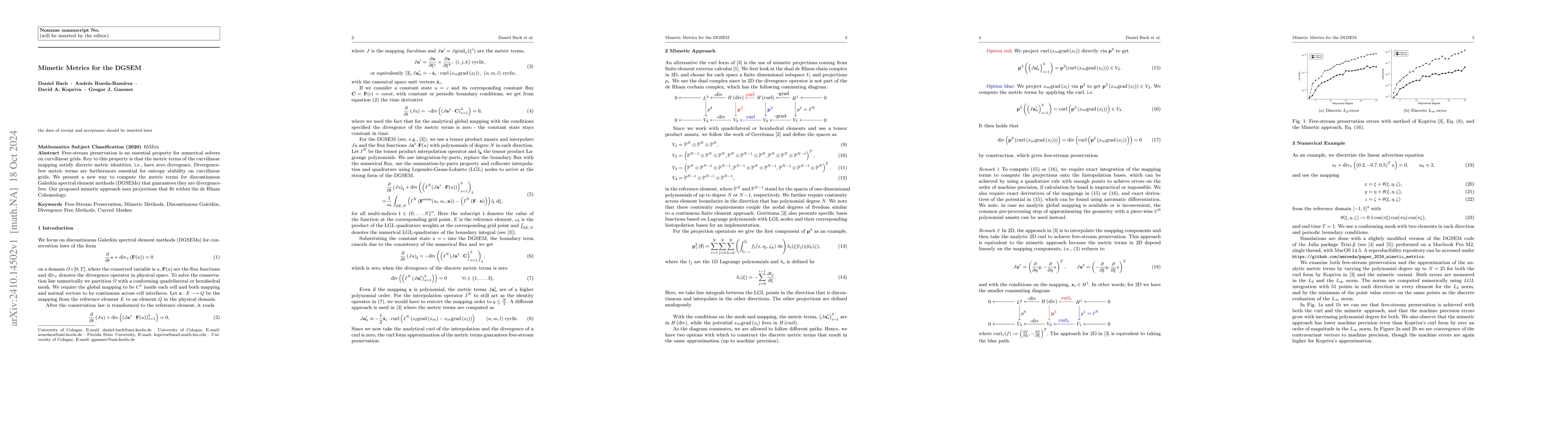 Thumbnail for Mimetic Metrics for the DGSEM