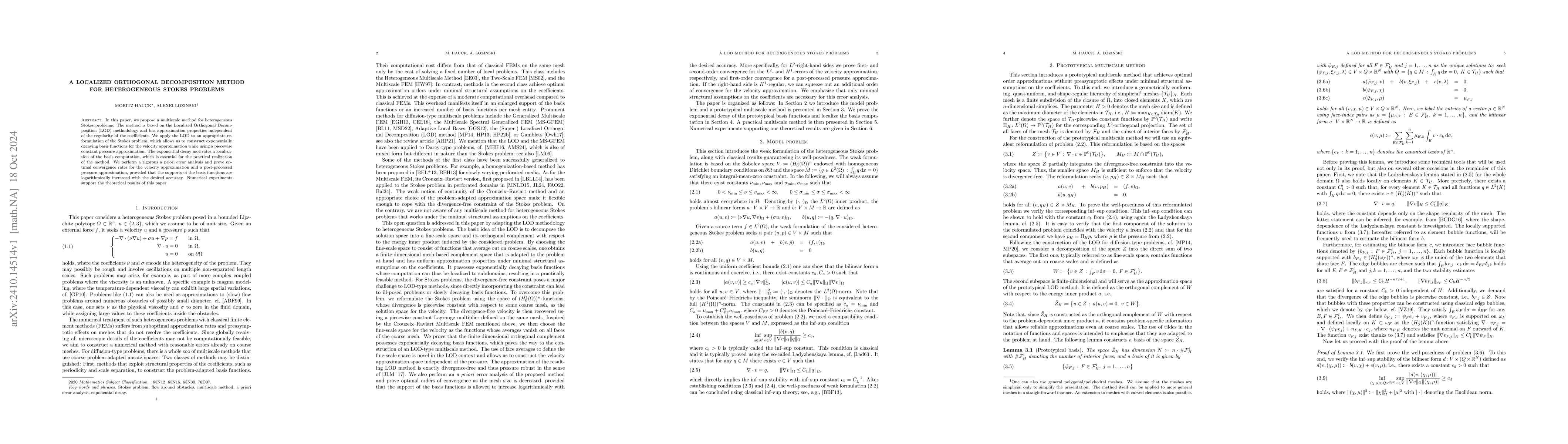 Thumbnail for A Localized Orthogonal Decomposition Method for Heterogeneous Stokes
  Problems