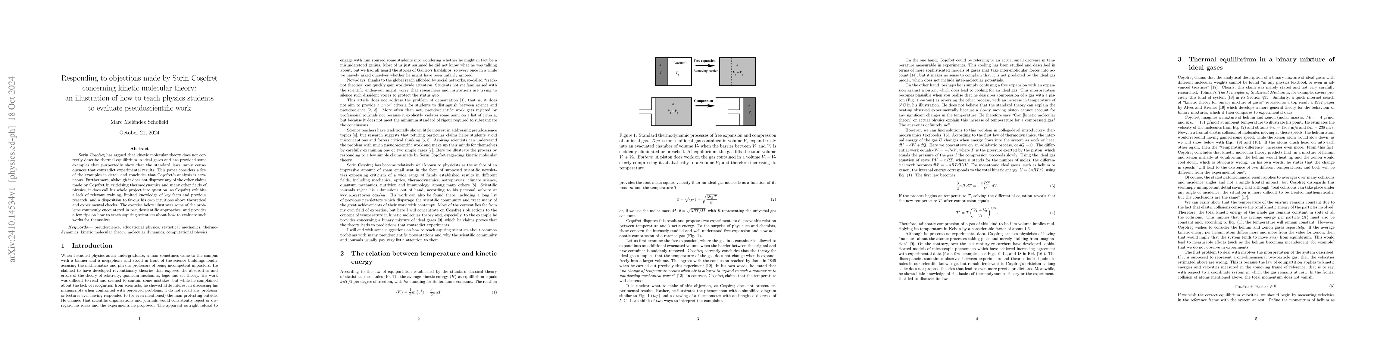 Thumbnail for Responding to objections made by Sorin Coşofreţ concerning
  kinetic molecular theory: an illustration of how to teach physics students to
  evaluate pseudoscientific work