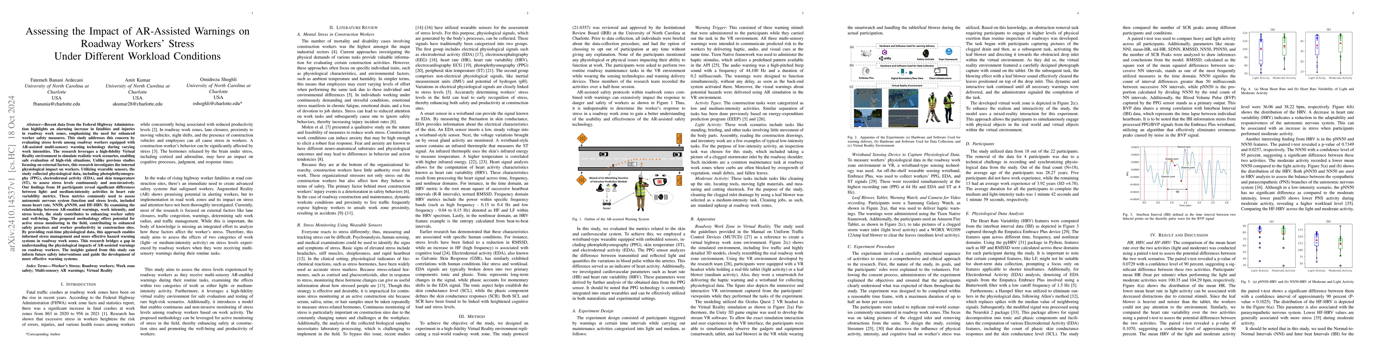 Thumbnail for Assessing the Impact of AR-Assisted Warnings on Roadway Workers' Stress
  Under Different Workload Conditions