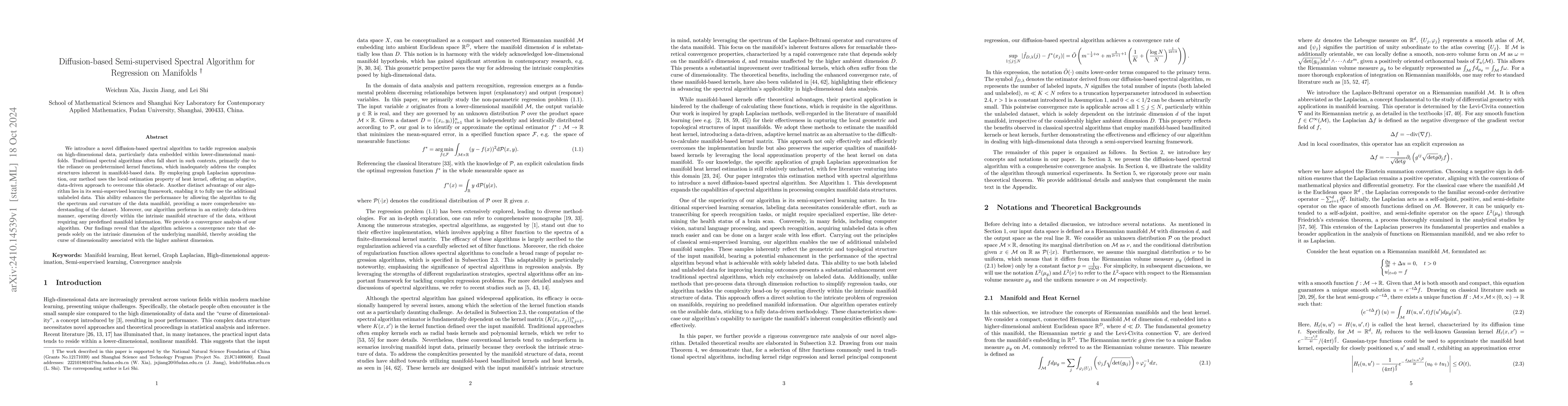 Thumbnail for Diffusion-based Semi-supervised Spectral Algorithm for Regression on
  Manifolds