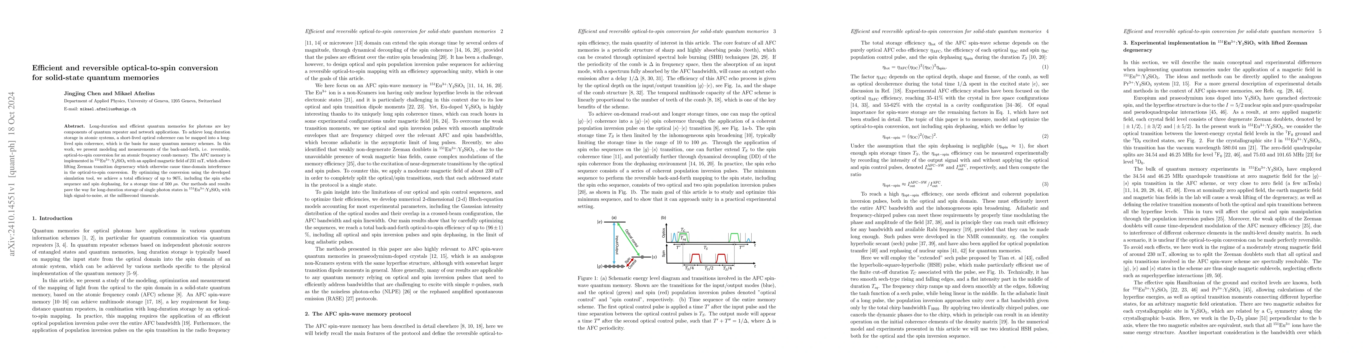 Thumbnail for Efficient and reversible optical-to-spin conversion for solid-state
  quantum memories