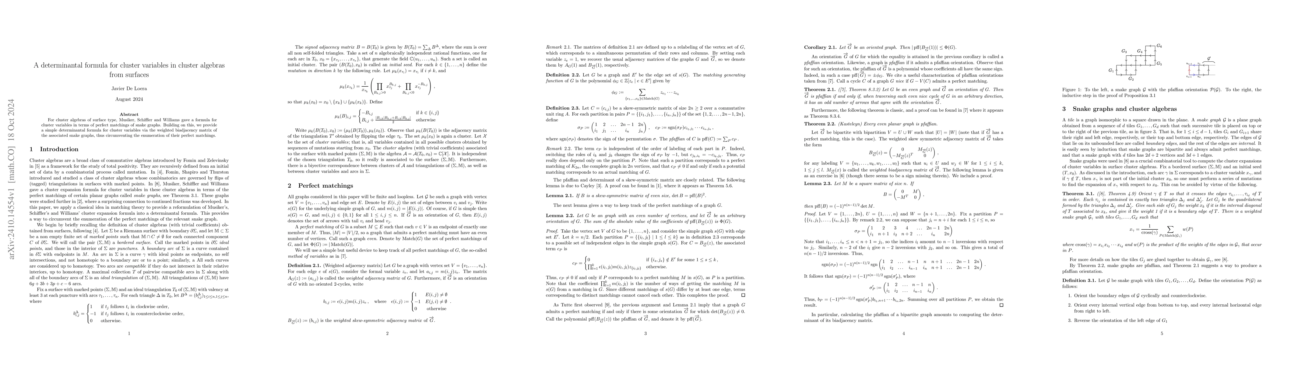 Thumbnail for A determinantal formula for cluster variables in cluster algebras from
  surfaces