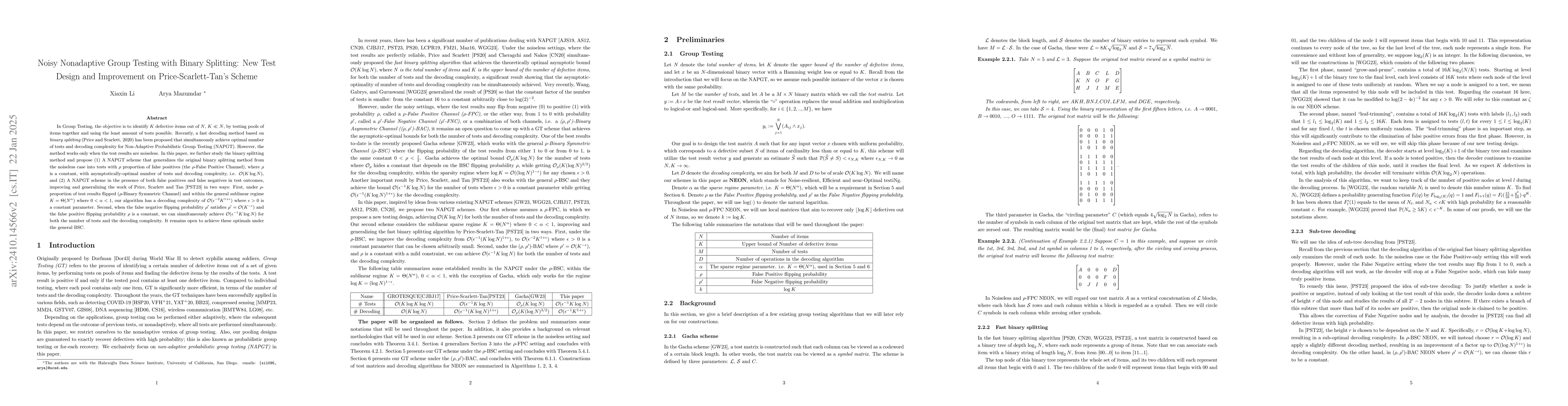 Thumbnail for Nonadaptive Noisy Group Testing with Optimal Tests and Decoding