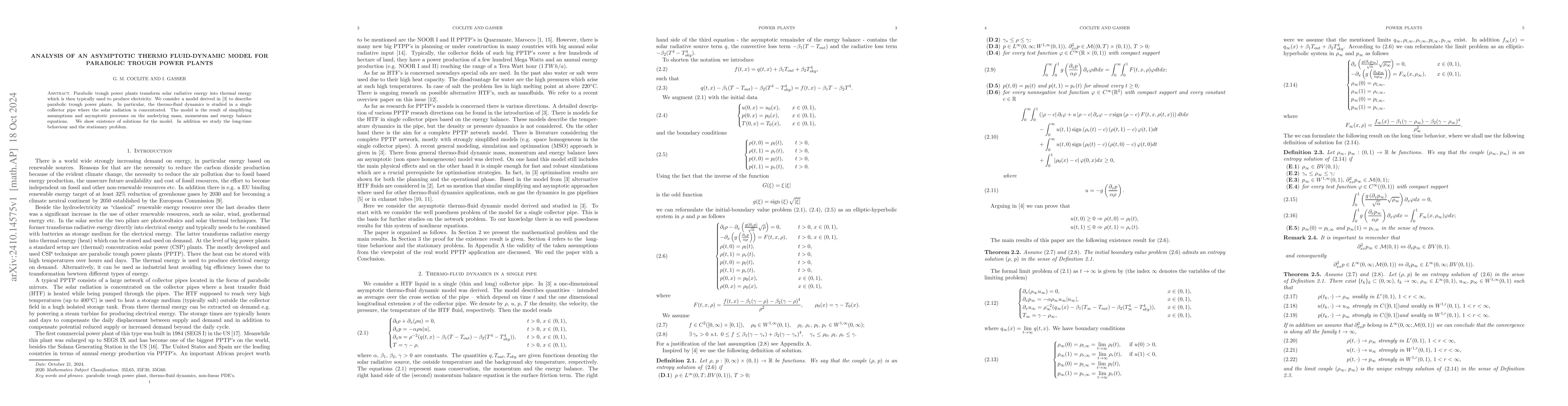 Thumbnail for Analysis of an asymptotic thermo fluid-dynamic model for parabolic
  trough power plants