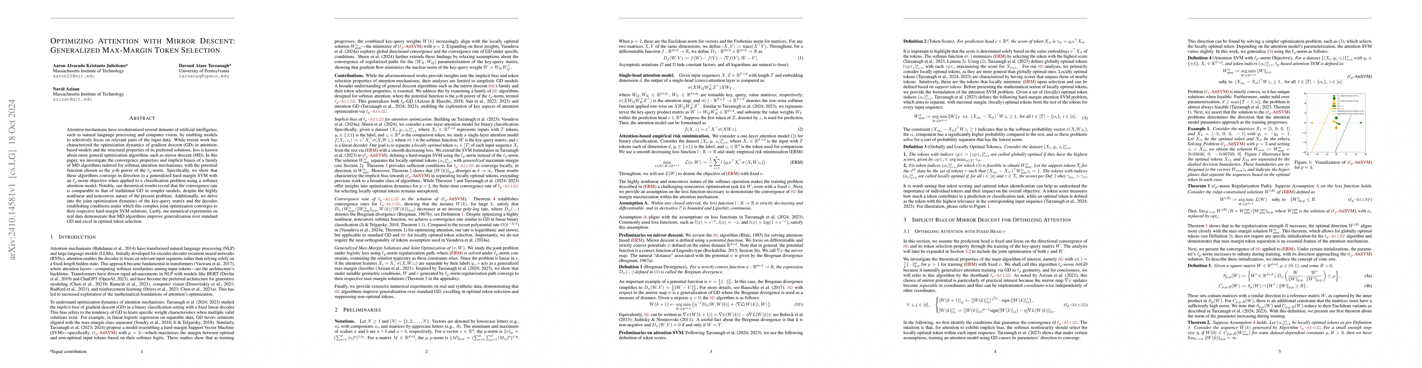 Thumbnail for Optimizing Attention with Mirror Descent: Generalized Max-Margin Token
  Selection