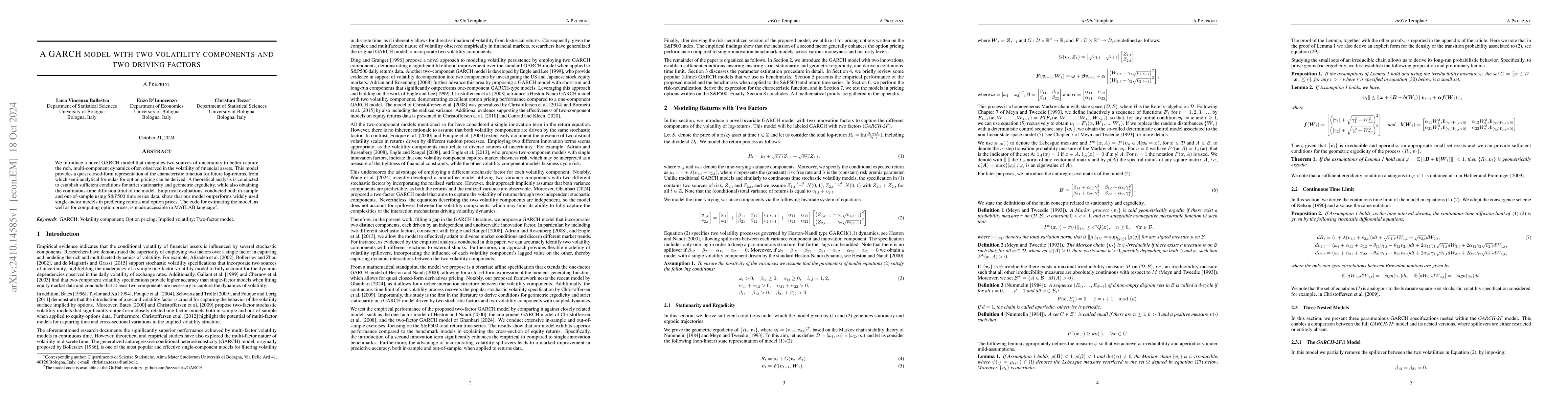 Thumbnail for A GARCH model with two volatility components and two driving factors
