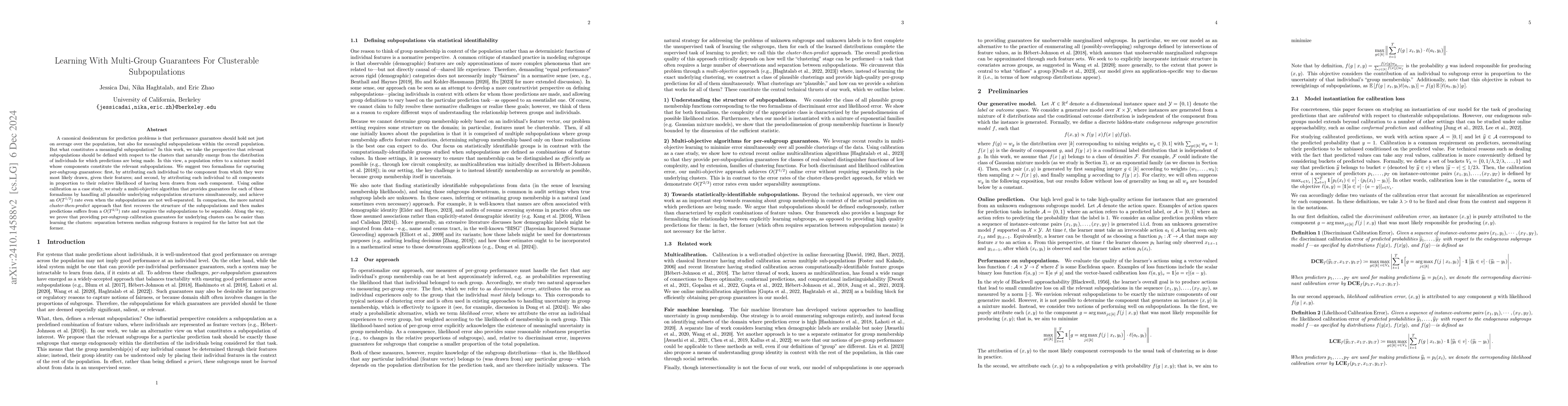 Thumbnail for Learning With Multi-Group Guarantees For Clusterable Subpopulations